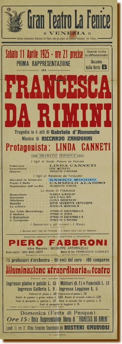 Venezia 11 aprile 1925 - "Francesca da Rimini" 