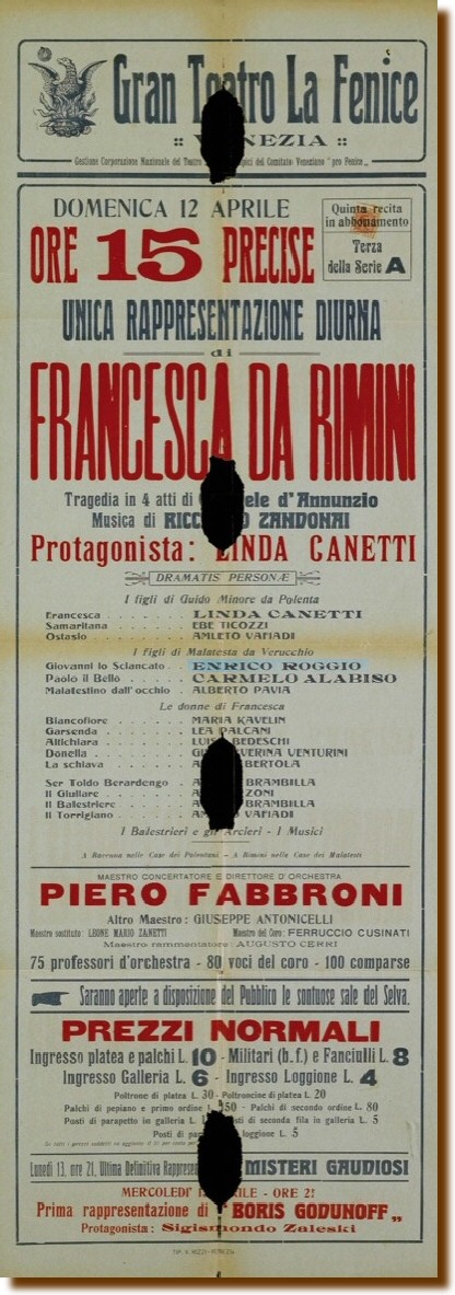 Venezia 12 aprile 1925 - "Francesca da Rimini" 