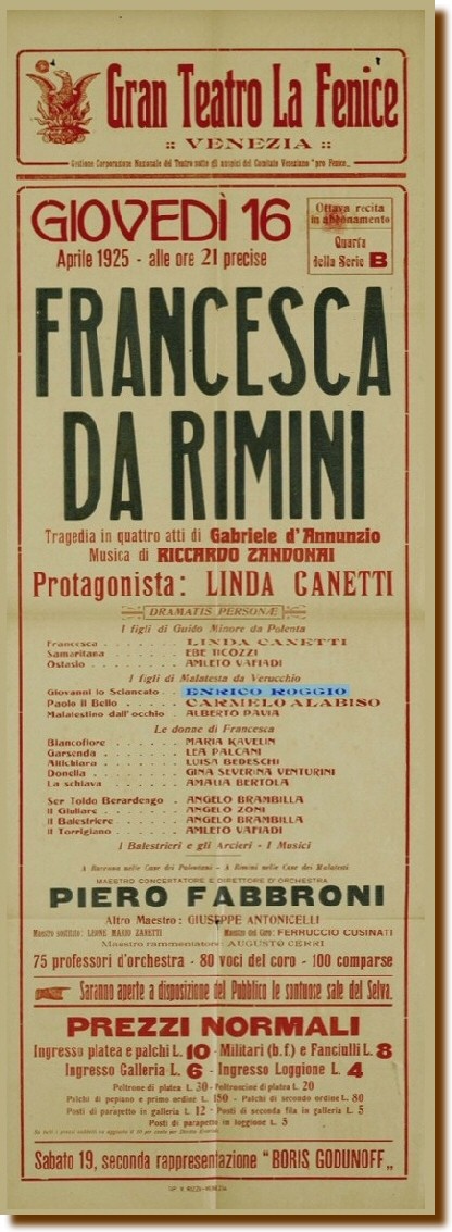Venezia 16 aprile 1925 - "Francesca da Rimini" 