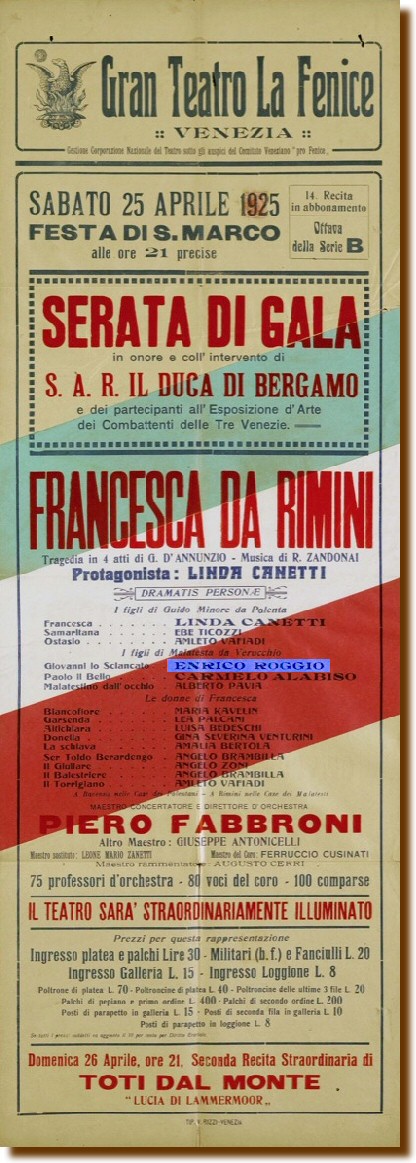 Venezia 25 aprile 1925 - "Francesca da Rimini" 