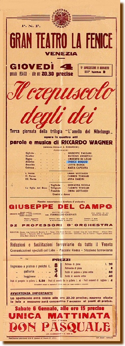 Venezia 04 gennaio 1934 - "Il Crepuscolo degli Dei" 