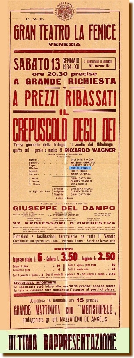Venezia 13 gennaio 1934 - "Il Crepuscolo degli Dei" 