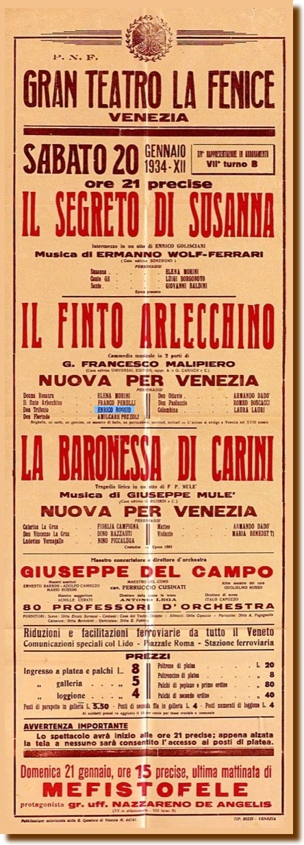 Venezia 20 gennaio 1934 - "Il Finto Arlecchino" 