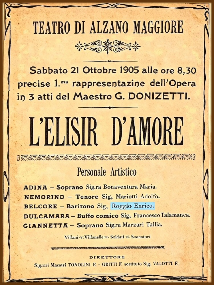 Alzano Maggiore 21 Ottobre 1905 - L' Elisir d'Amore. 