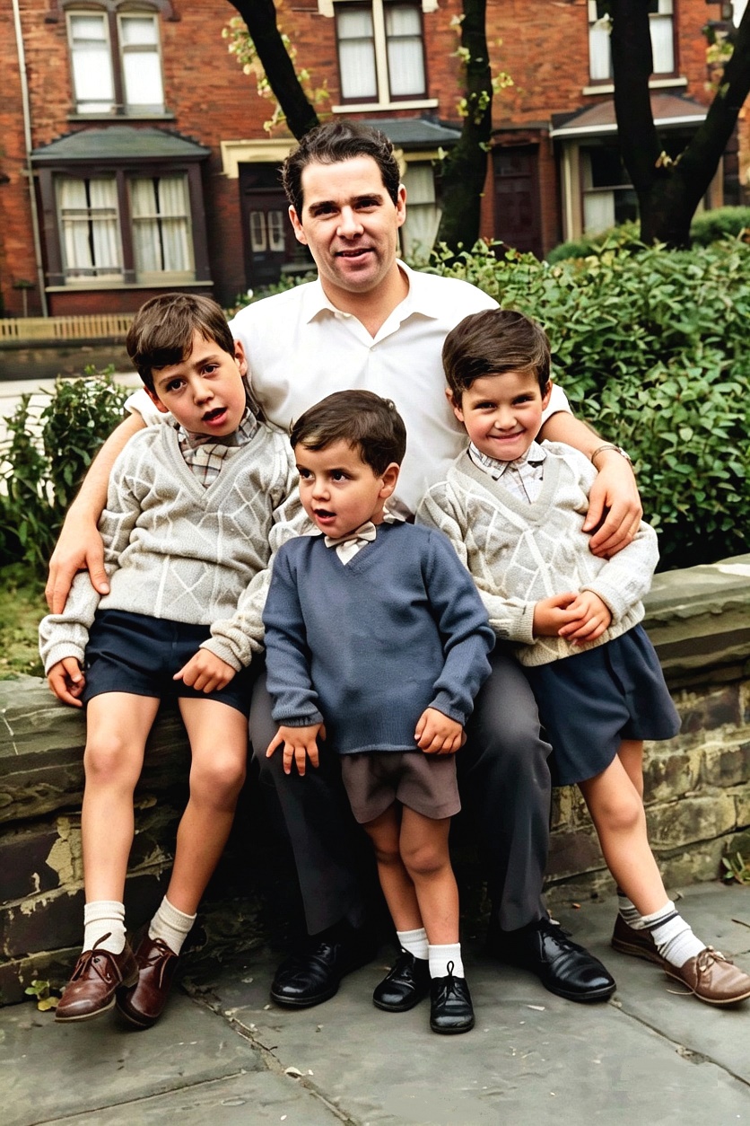 10 luglio 1961 - Leeds (UK): Orlandini Nen� con i figli: Giuseppe, Marcello e Federico.  