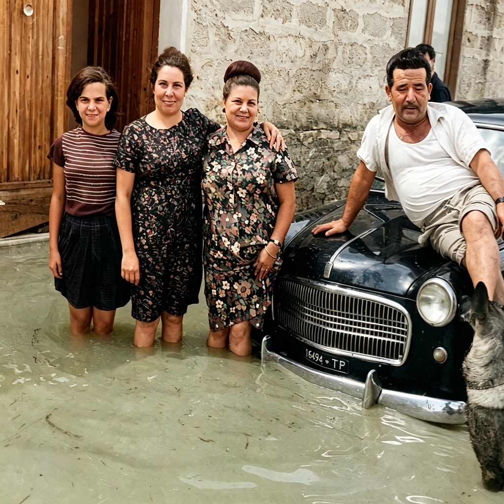 2 settembre 1965 - Trapani (alluvione): Orlandini Pina, Sign.ra Cammareri Rina, Orlandini Francesca e Amoroso Gaetano. 