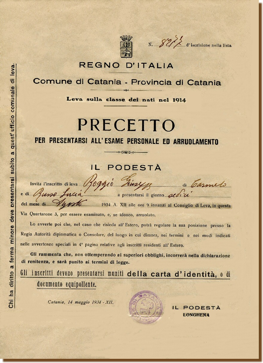 Precetto Roggio Giuseppe 