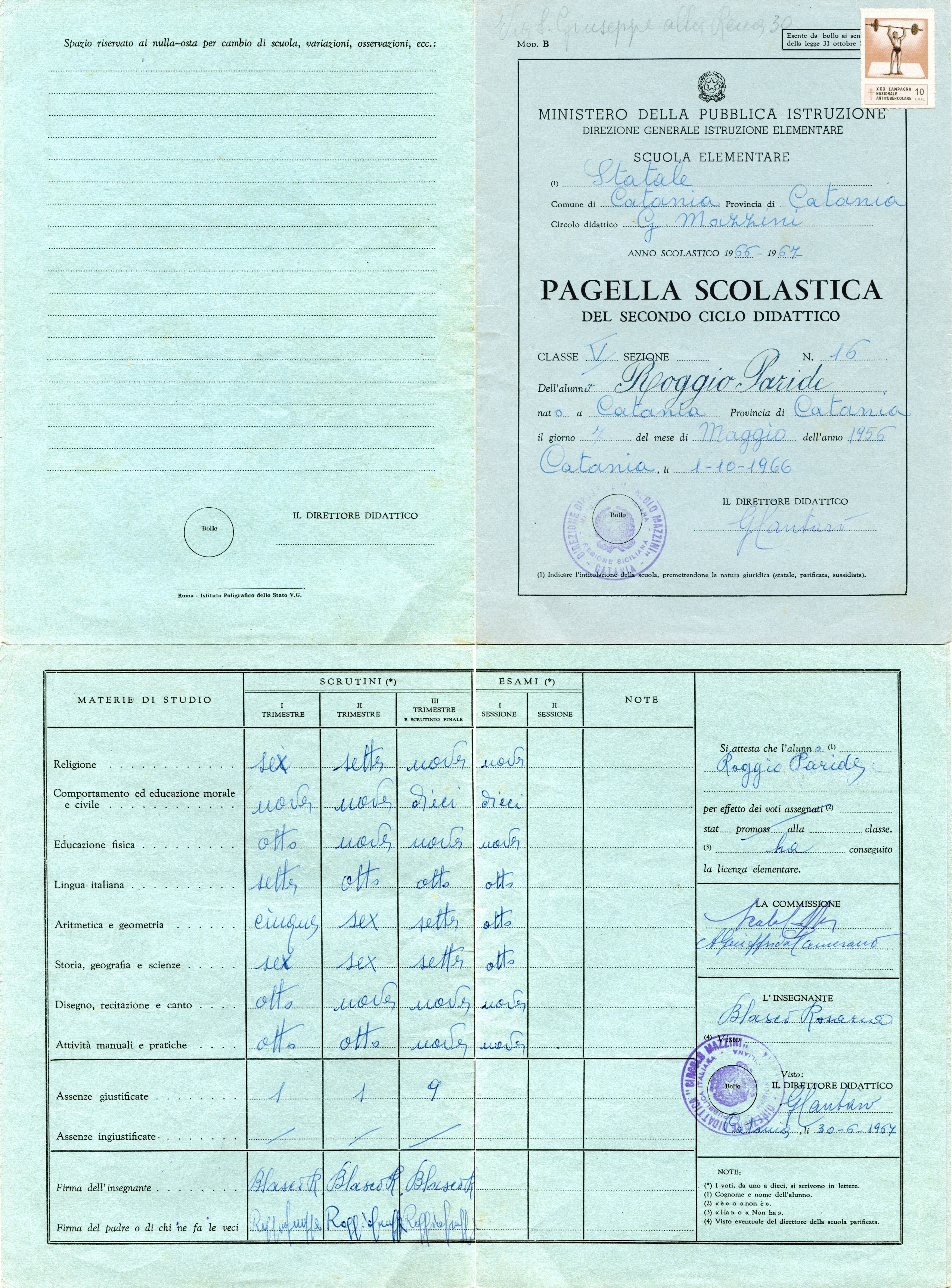 Quinta elementare Roggio Paride 