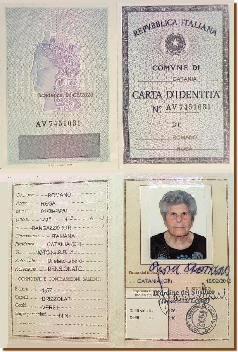 CARTA D'IDENTITA' - ROMANO Rosa - 16 FEBBRAIO 2016 