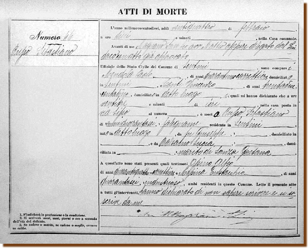 Decesso Russo Sebastiano - Bisnonno 