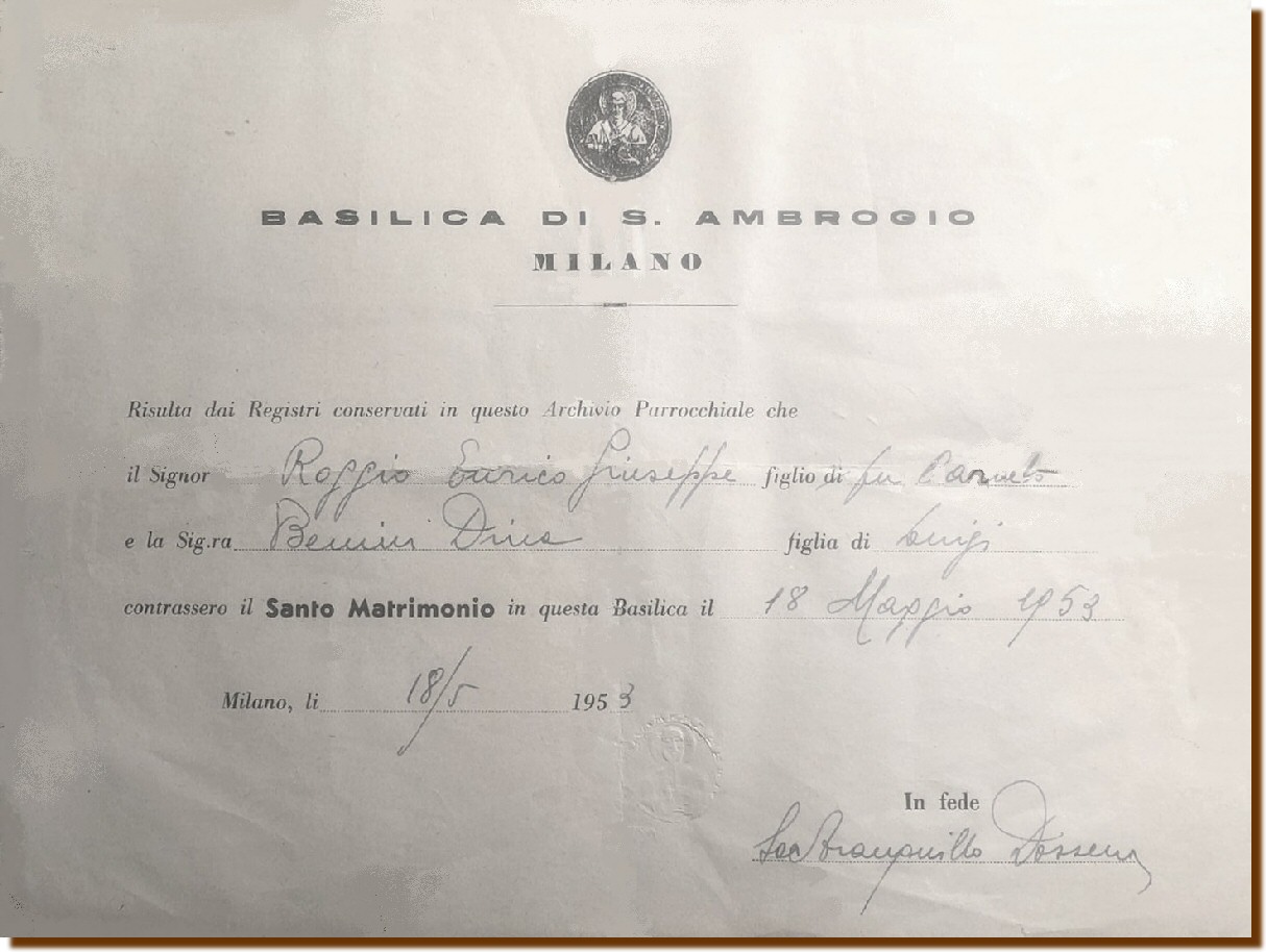 Matrimonio Roggio Enrico e Benini Dina 
