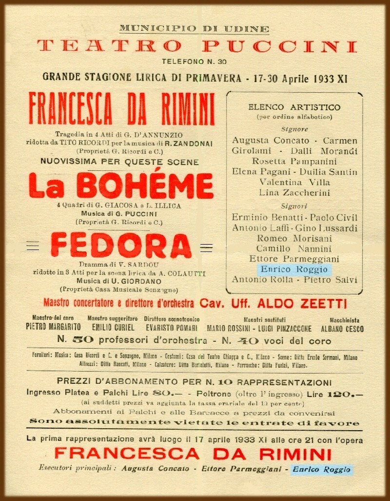 Udine - Grande Stagione Lirica di Primavera - 1933 